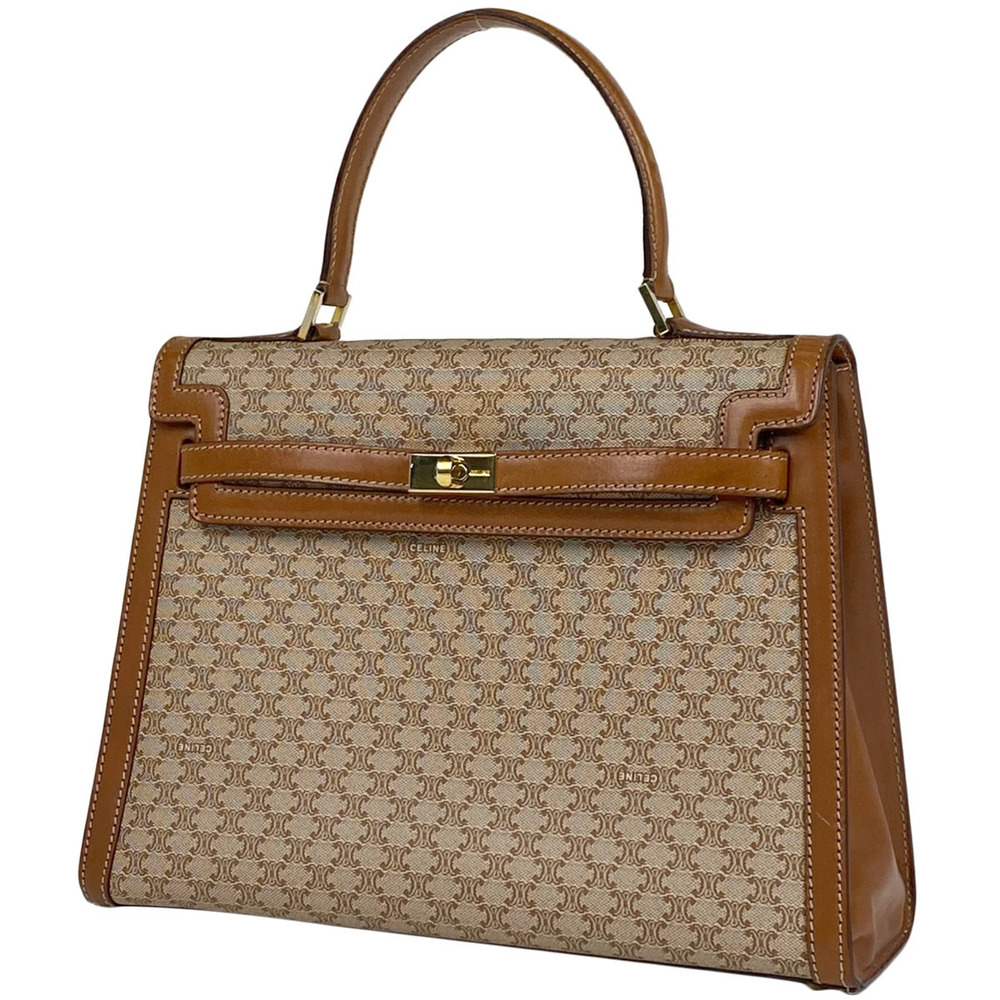 Celine Macadam Handbag Canvas Beige Brown